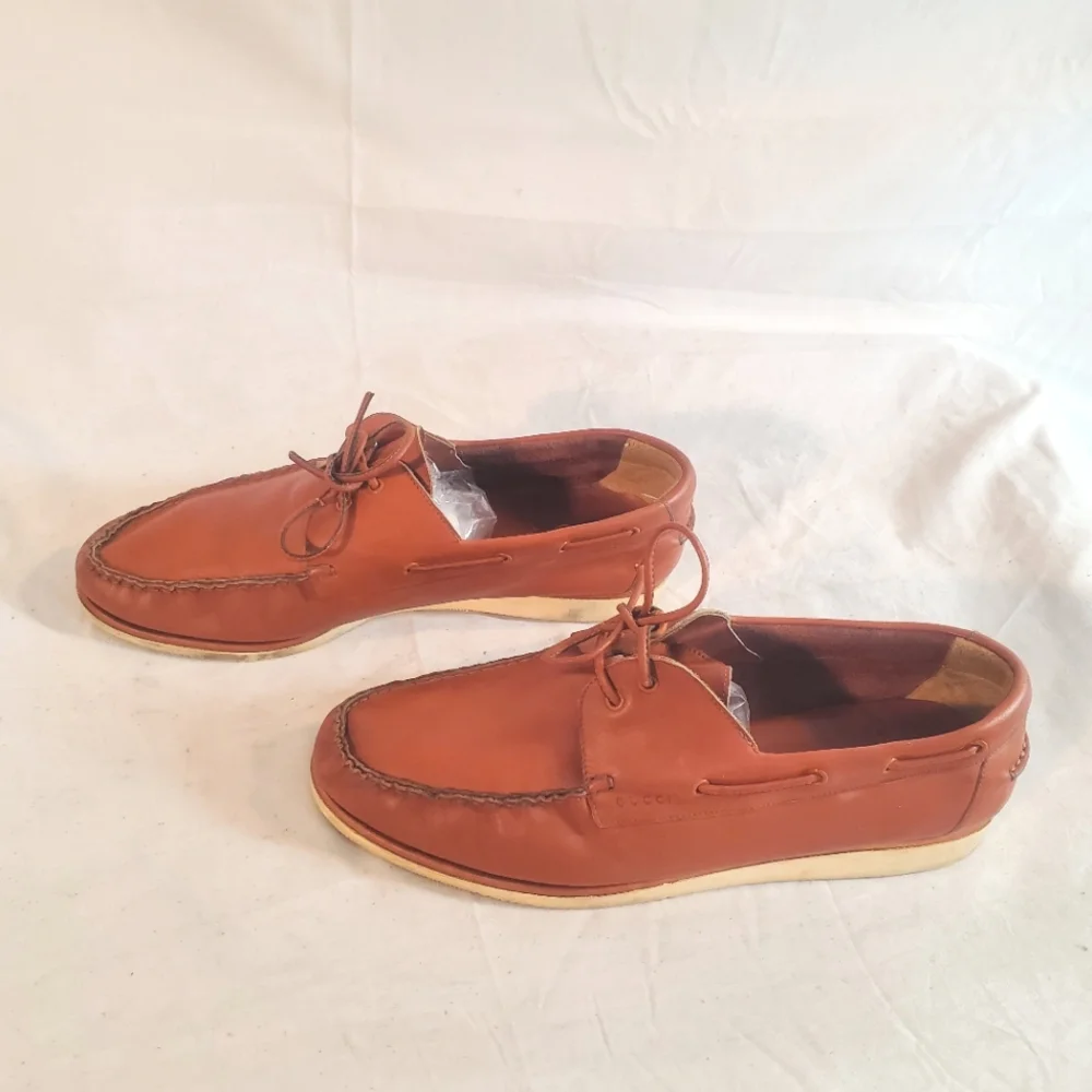 Vintage Gucci Brown Leather Boat Deck Shoes Loafers Men's US 8/ EU 41